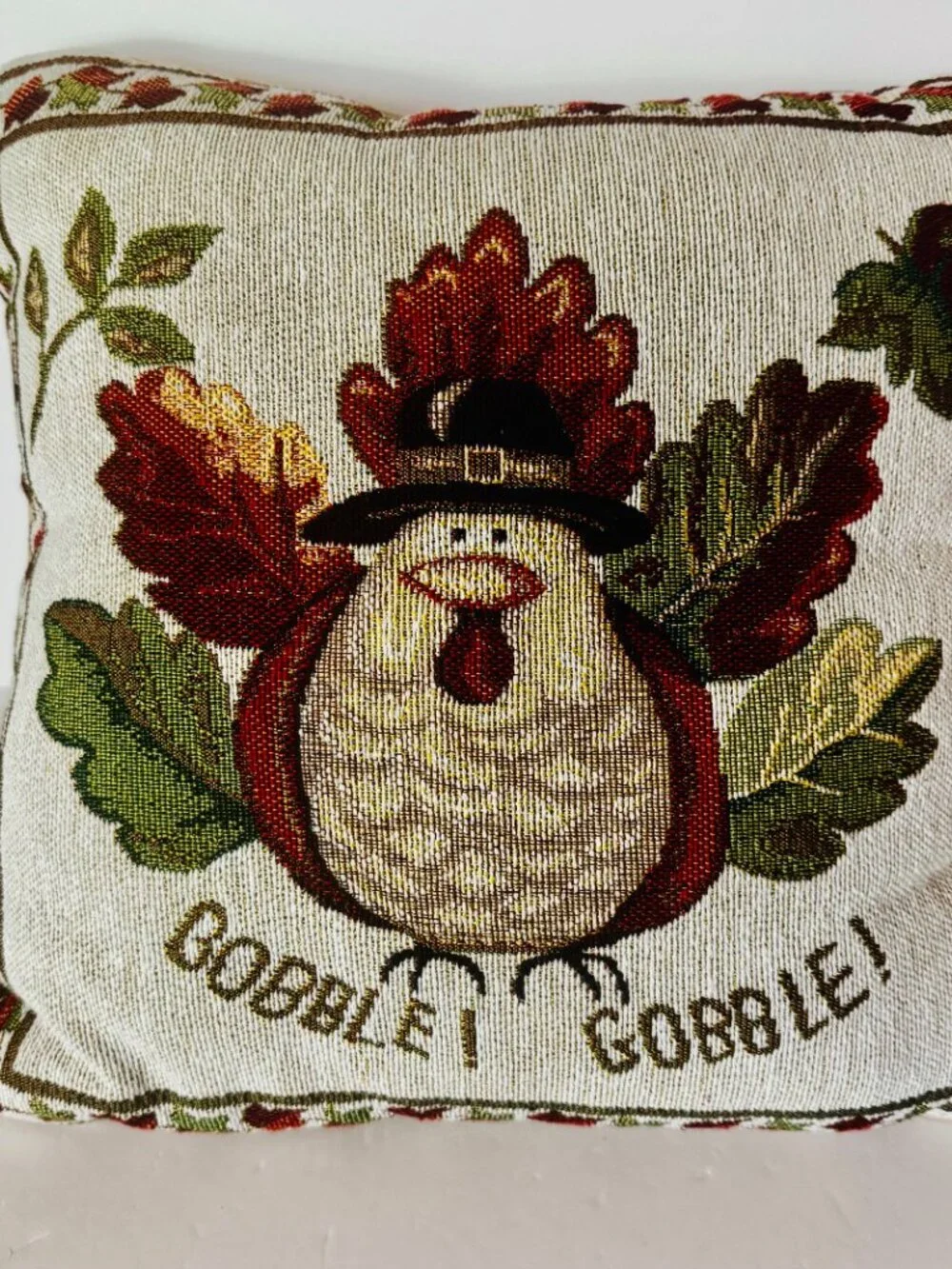 Turkey Gobble Gobble Woven Tapestry Throw Pillow 16x16